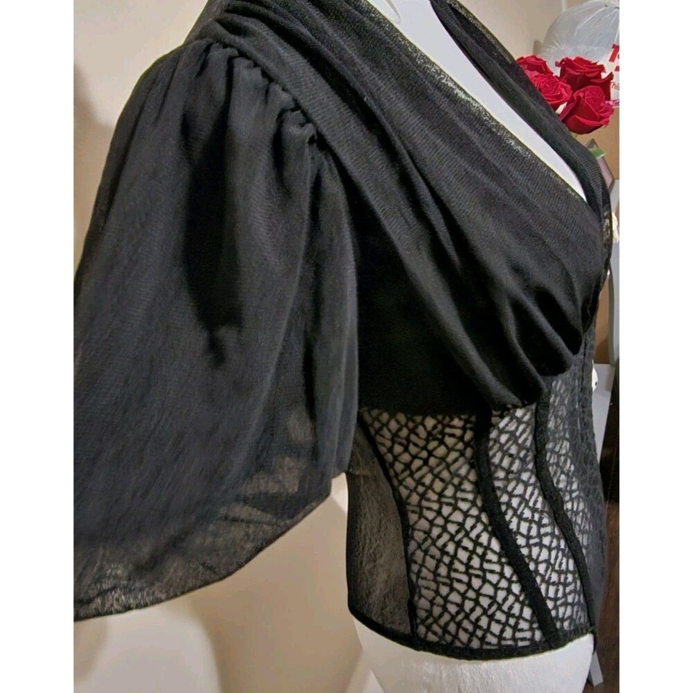 Lulus-Women's Mesh Puff Sleeve Bodysuit-Black/size Length: 21"​ Pit to pit 16 - Picture 6 of 15